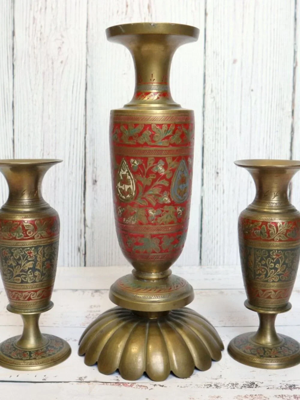 Vintage Brass Vases or Candlestick Set (6